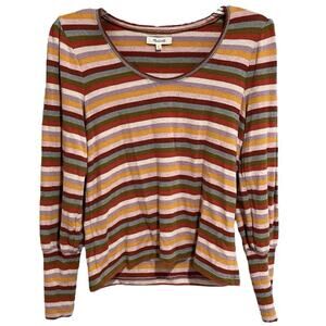 Madewell Retro Striped Long Puff Sleeve Shirt Size XS Fall Scoop Neck Long